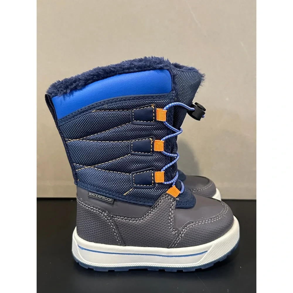 Wonder Nation Boys Waterproof Snow Boots‎ Navy Blue Grey Orange Size 6